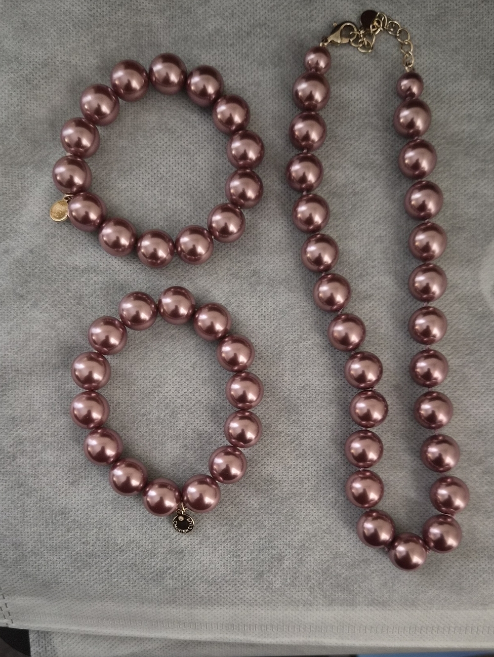 Pearl-Style Pink Bead Necklace and Bracelet Set by
